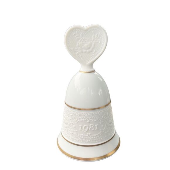 Vintage 1981 Hallmark White Porcelain 24k Gold Bell Ornament Little Gallery - Picture 7 of 10